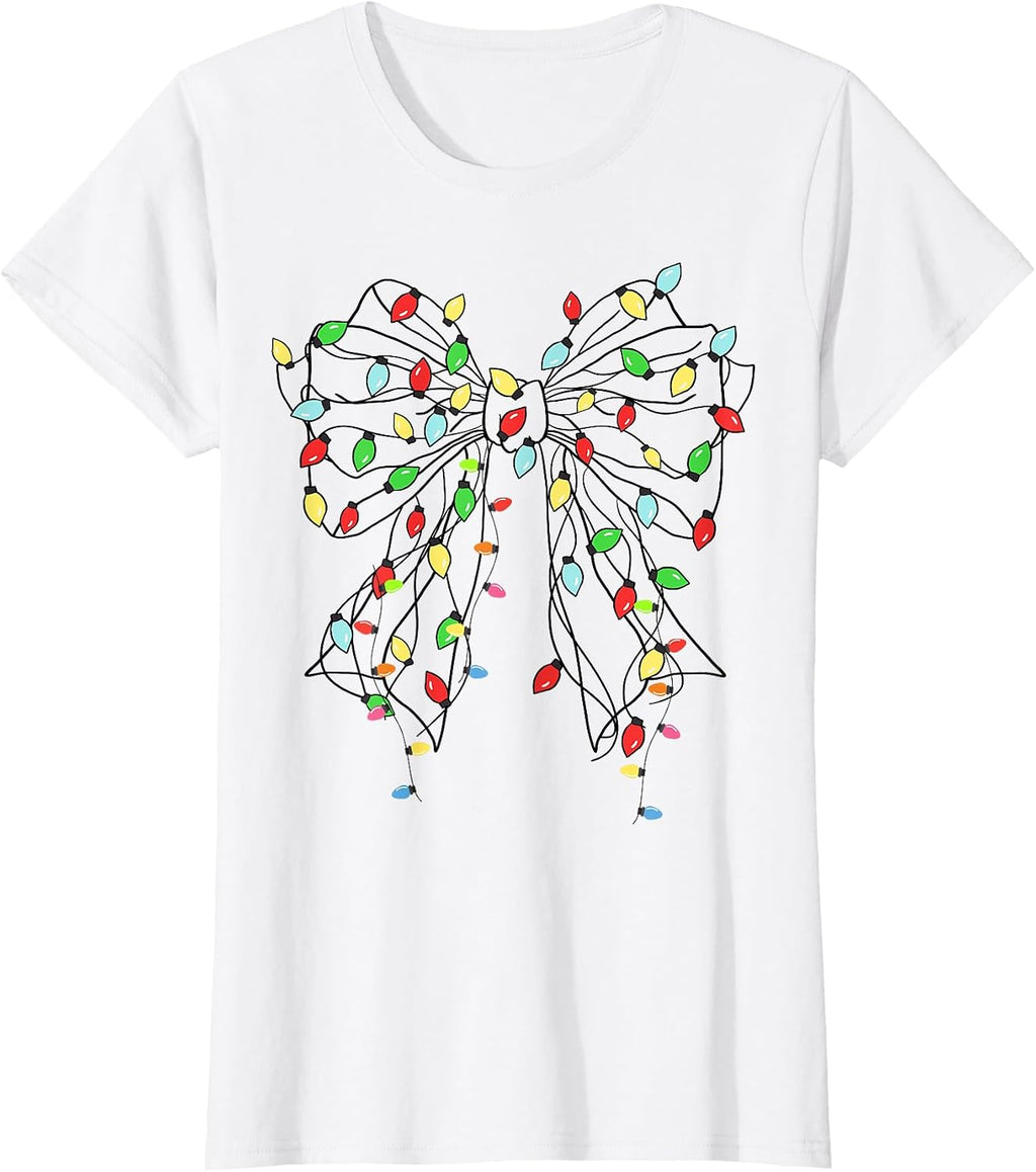 Christmas Coquette Christmas String Lights Bow Women Girls T-Shirt