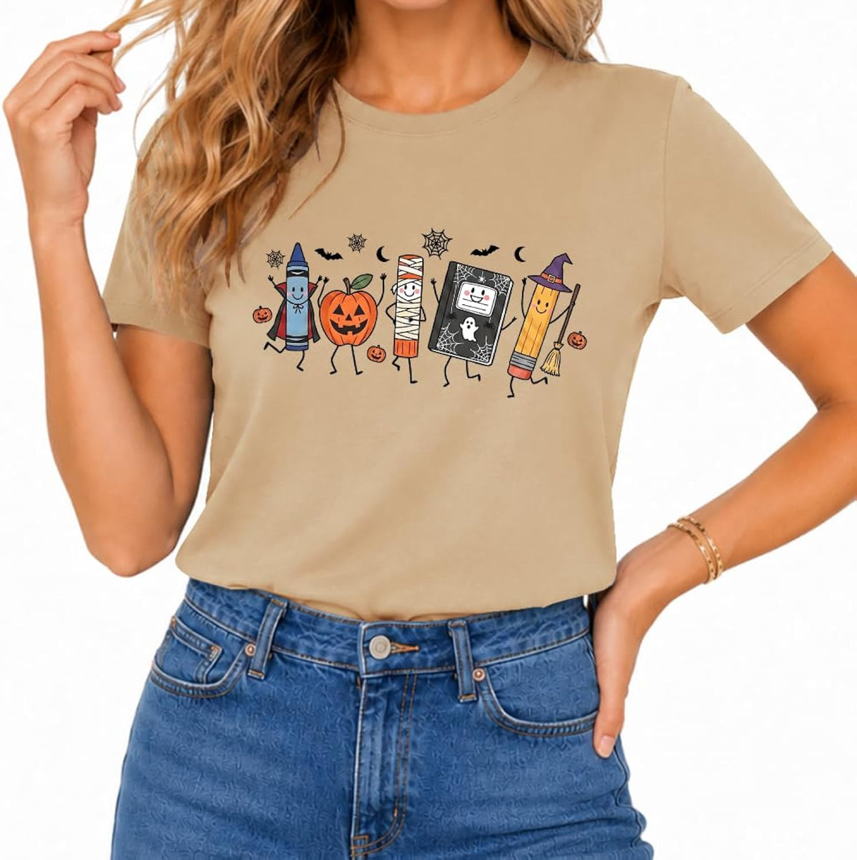 Halloween Shirts for Women Halloween Teacher Shirt School Supplies T-Shirt