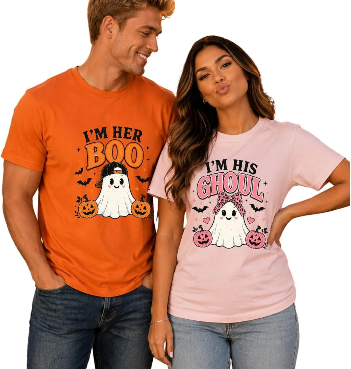 Halloween Couple Costume I'm Her Boo I'm His Ghoul Spooky Matching T-Shirts