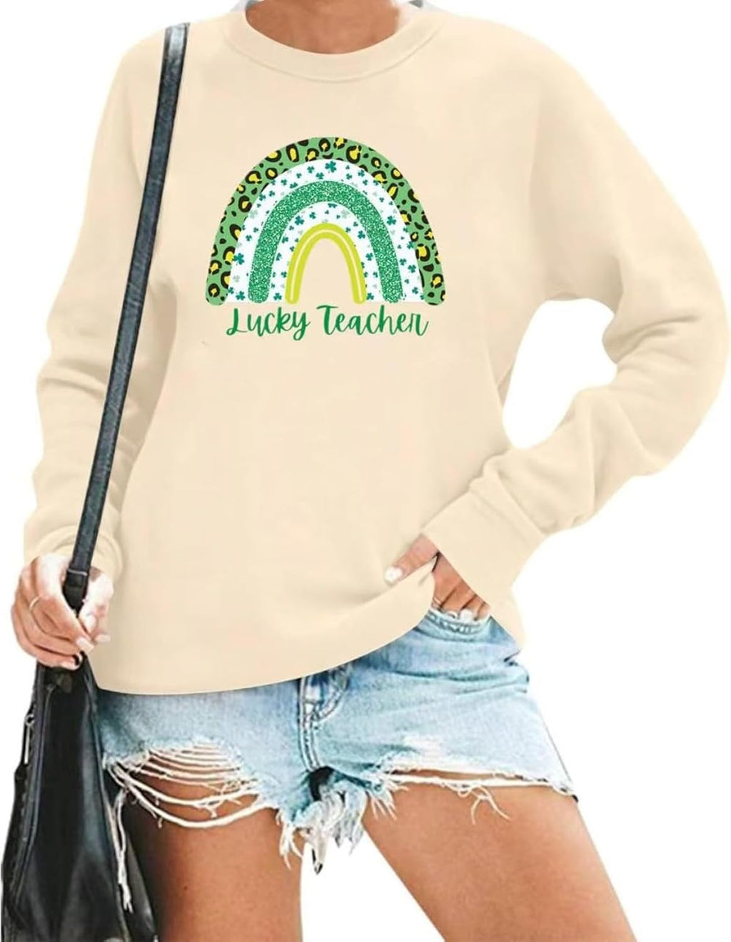 Teacher St Patricks Day Sweatshirt Women One Lucky Teacher Pullover Lucky Clover Graphic Long Sleeve Tops