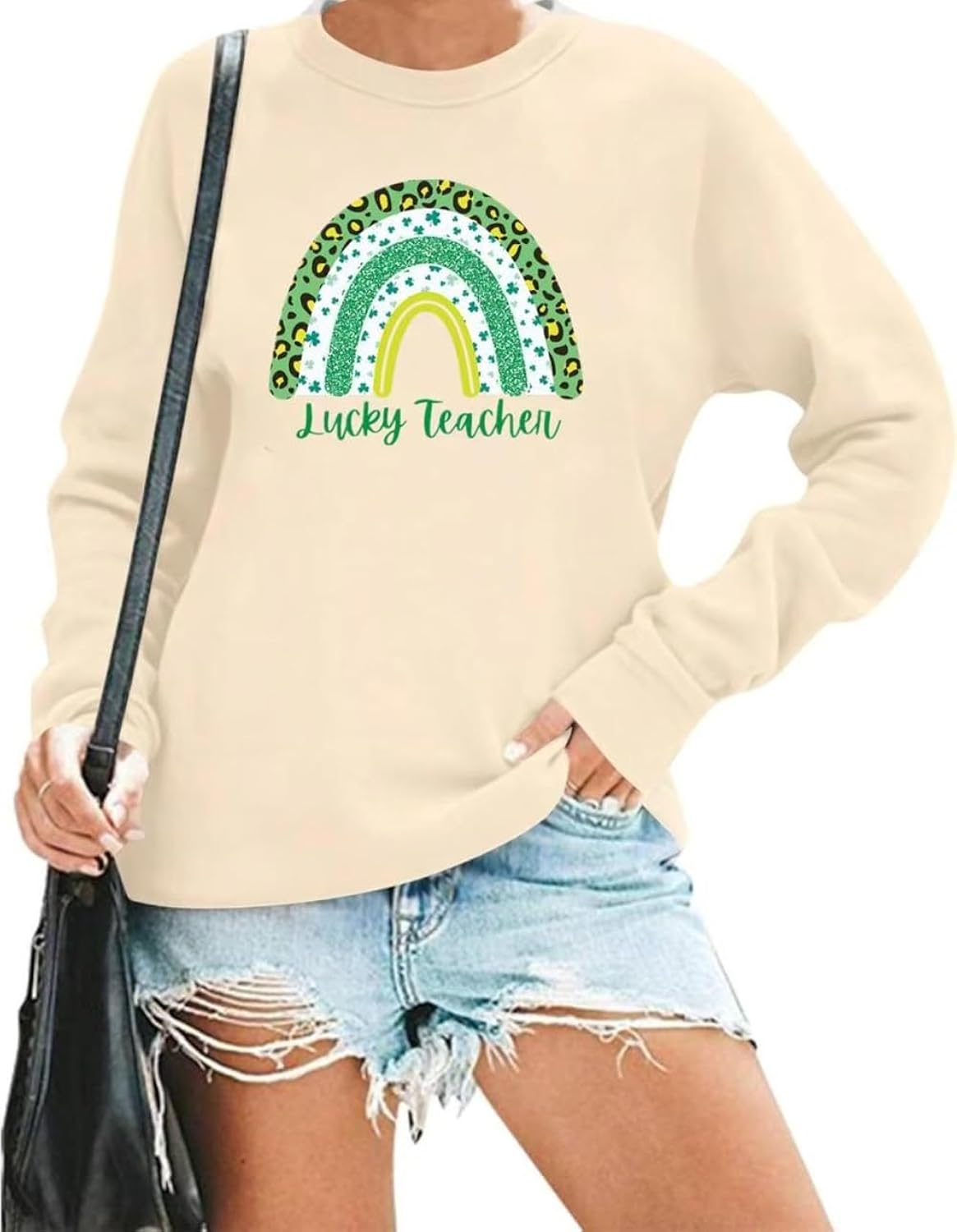 Teacher St Patricks Day Sweatshirt Women One Lucky Teacher Pullover Lucky Clover Graphic Long Sleeve Tops