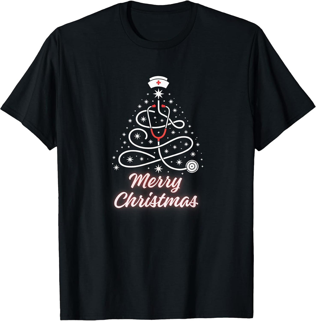 Nurse Christmas Tree Stethoscope Merry Christmas Design T-Shirt