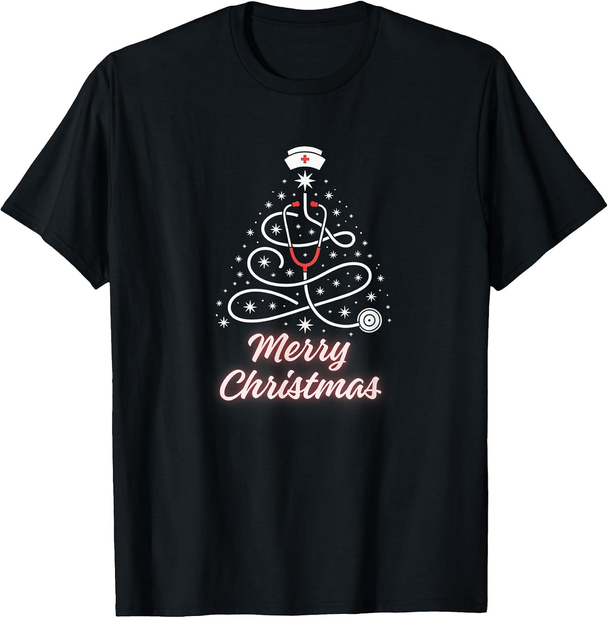Nurse Christmas Tree Stethoscope Merry Christmas Design T-Shirt