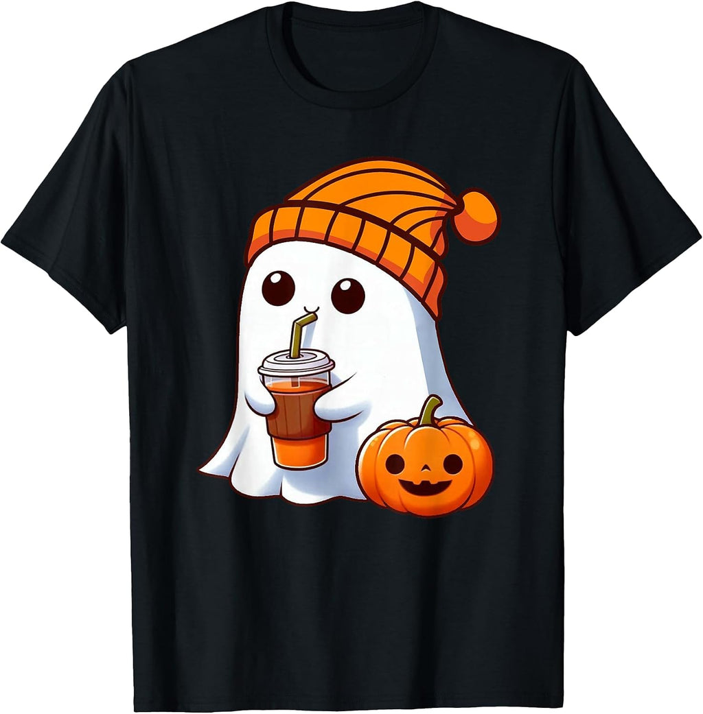 Halloween Costume Ghost Drinking Pumpkin Men Women Girls T-Shirt