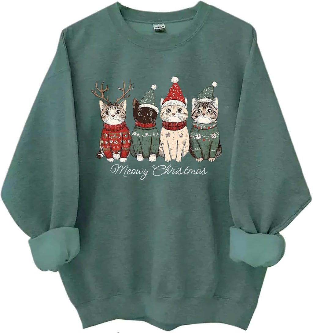 Meowy Christmas Sweatshirt, Meowy Christmas Cat Shirt, Cute Cat Hoodie