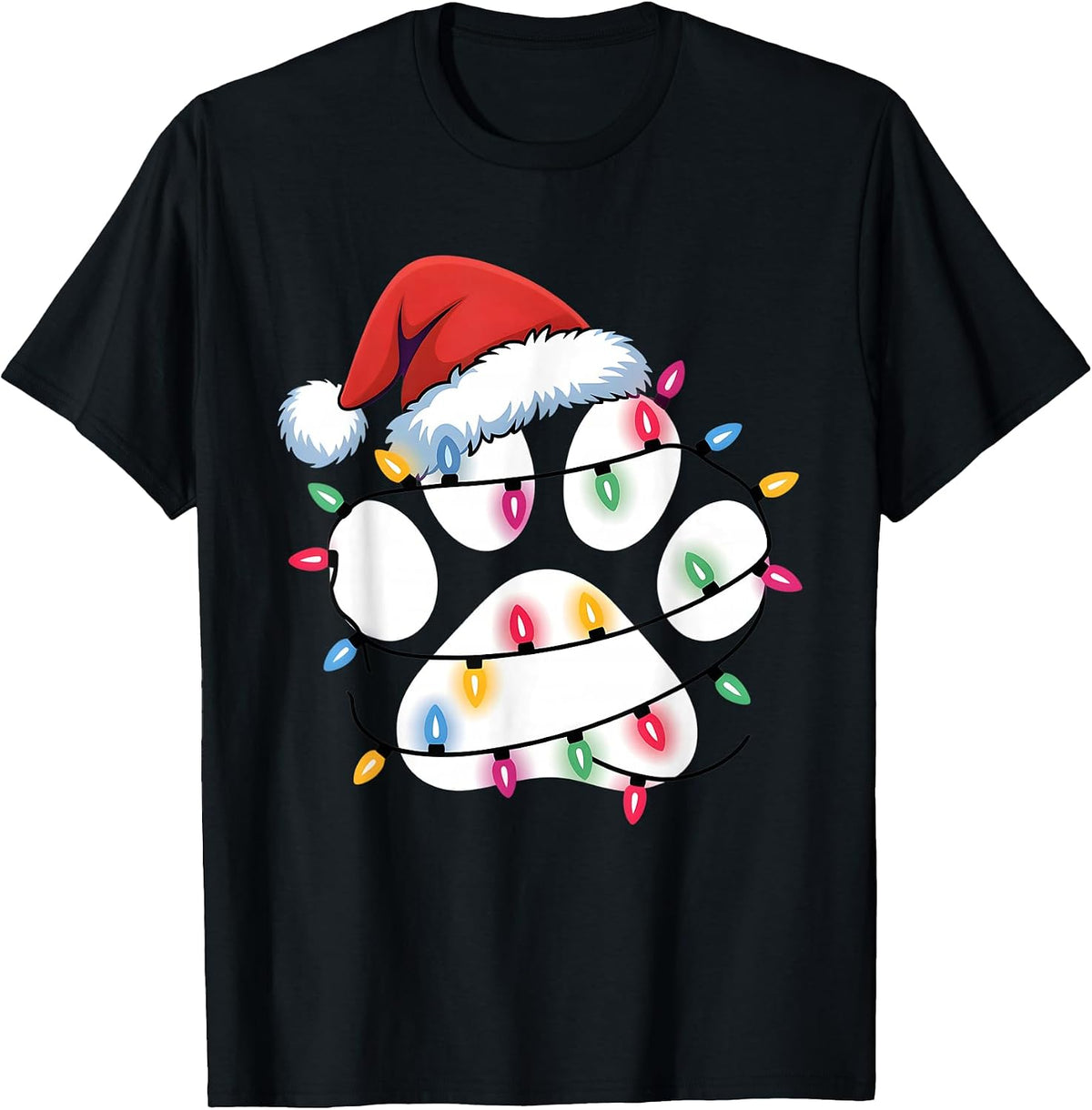 Dog Paw Print Christmas Funny Santa Puppy Women Men Girls T-Shirt