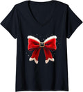 Womens Christmas Coquette Bow Xmas Santa Bow Coquette Xmas V-Neck T-Shirt