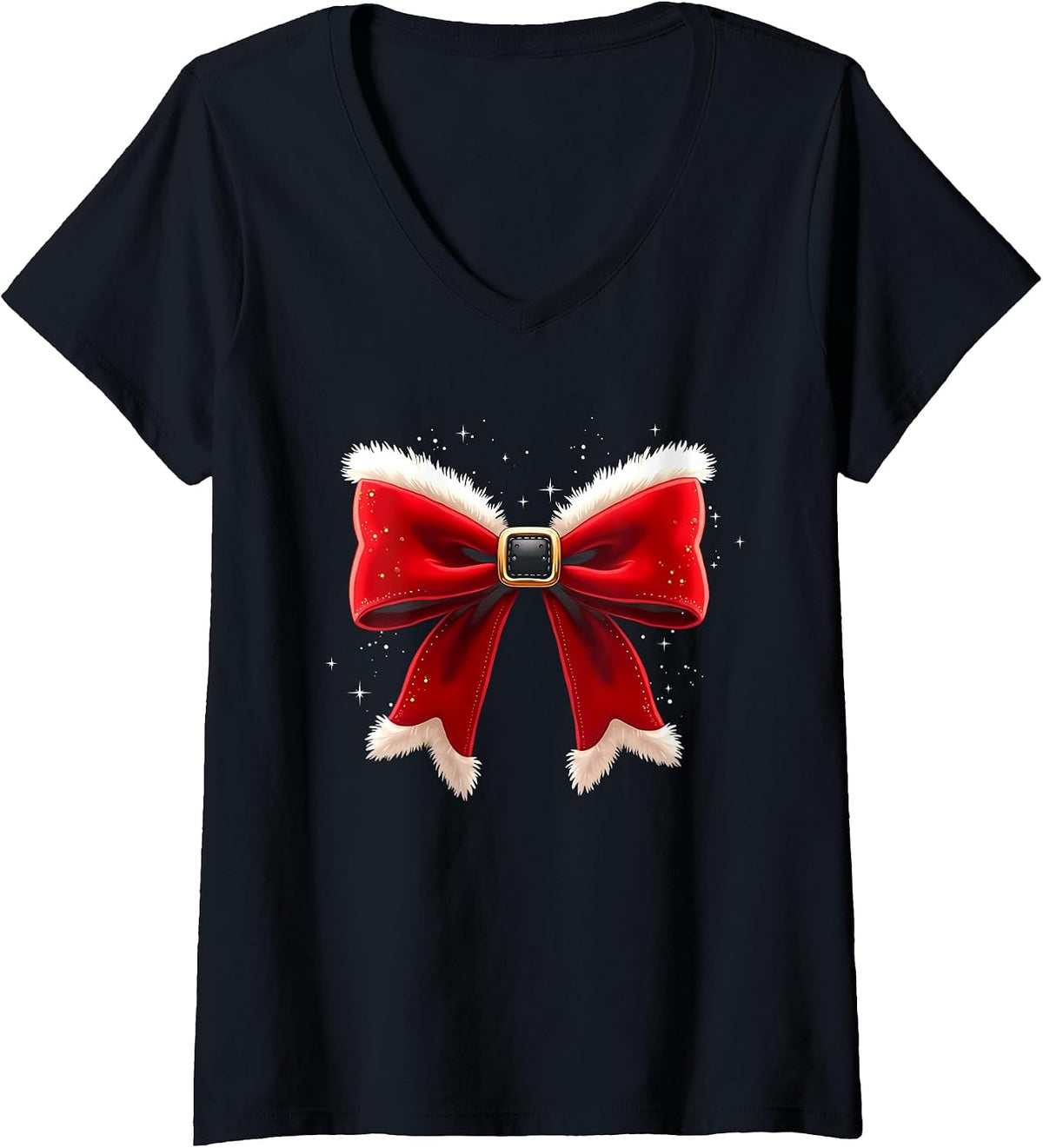 Womens Christmas Coquette Bow Xmas Santa Bow Coquette Xmas V-Neck T-Shirt
