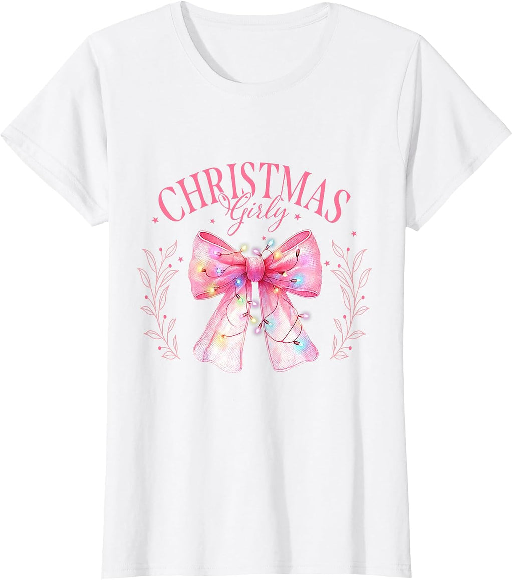 Pink Coquette Christmas Bows Y2K Clean Girly Social Club T-Shirt