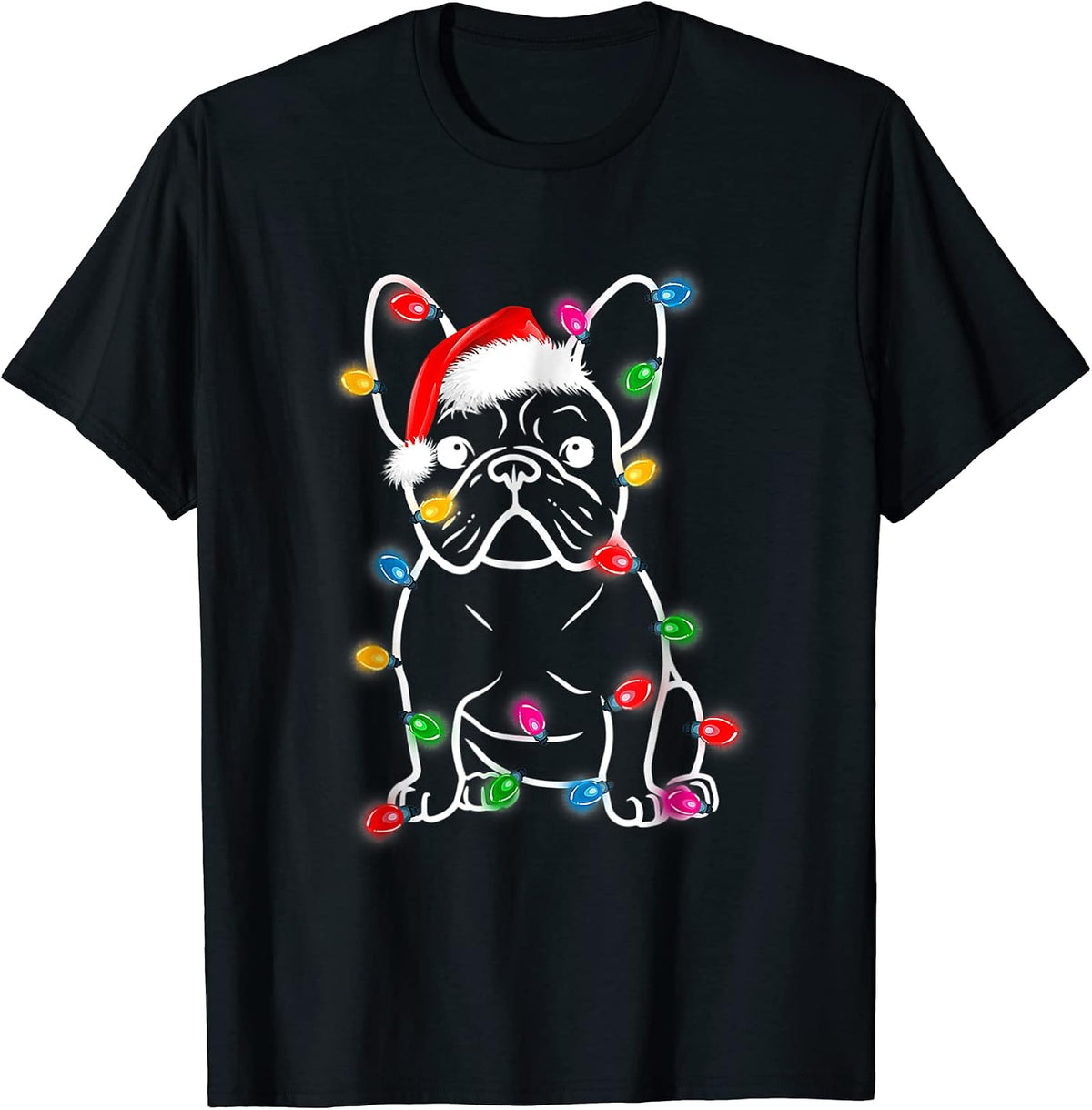Funny French Bulldog Dog Tree Christmas Lights Xmas T-Shirt for Men Women Kids