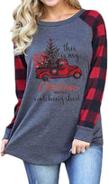 Womens Christmas Shirt Long Sleeve Crewneck Xmas Tee Tops Pliad Sleeve Holiday Outfits S-XXL