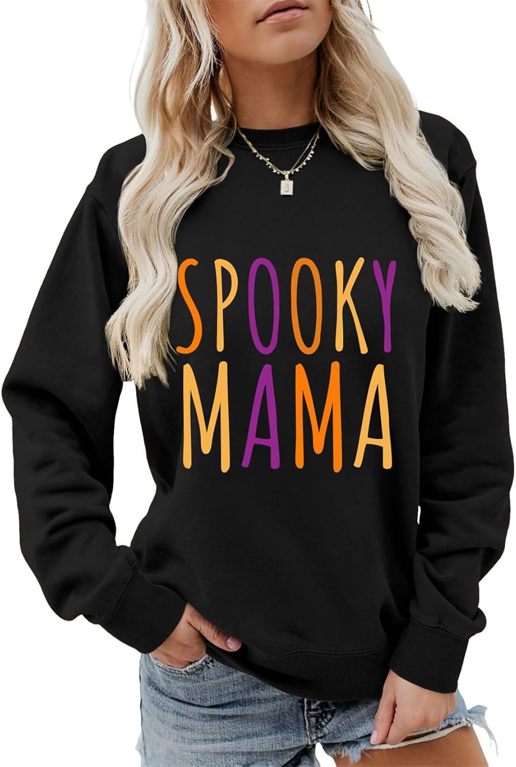 Spooky Mama Sweatshirt Halloween Mama Sweater Fall Spooky Season Shirts Women Crewneck Ghost Pullover Tops Mom Gifts