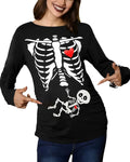 Women Halloween Sweatshirts Pumpkin Face Dancing Skeleton Shirt Long Sleeve Sweater Funny Graphic Pullover