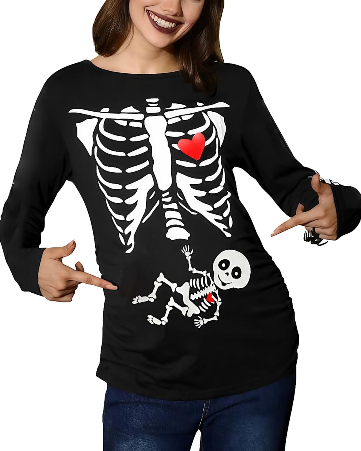 Women Halloween Sweatshirts Pumpkin Face Dancing Skeleton Shirt Long Sleeve Sweater Funny Graphic Pullover