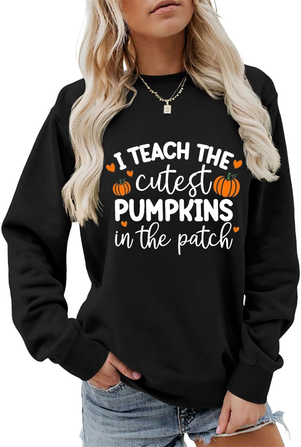 Fall Teacher Sweatshirt Womens I Teach The Cutest Pumpkins In The Patch Halloween Shirts Long Sleeve Pullover Top