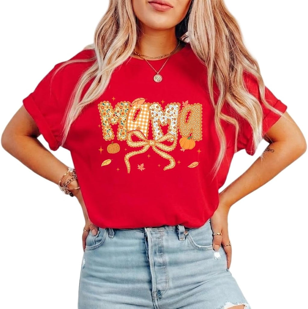 Women's Autumn Graphic Print Tee Seasonal Casual Top