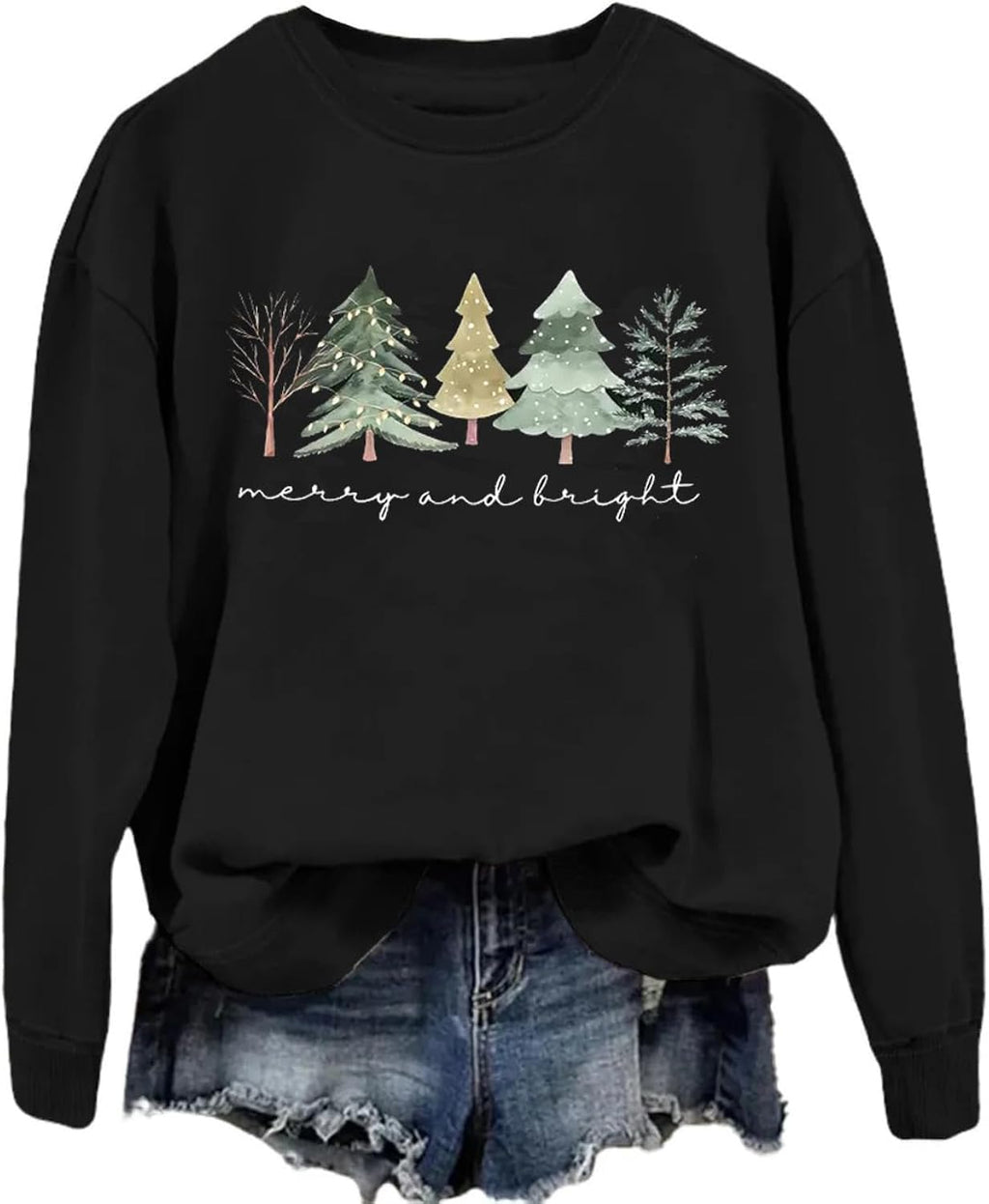 Womens Christmas Sweatshirts Merry and Bright Long Sleeve shirts