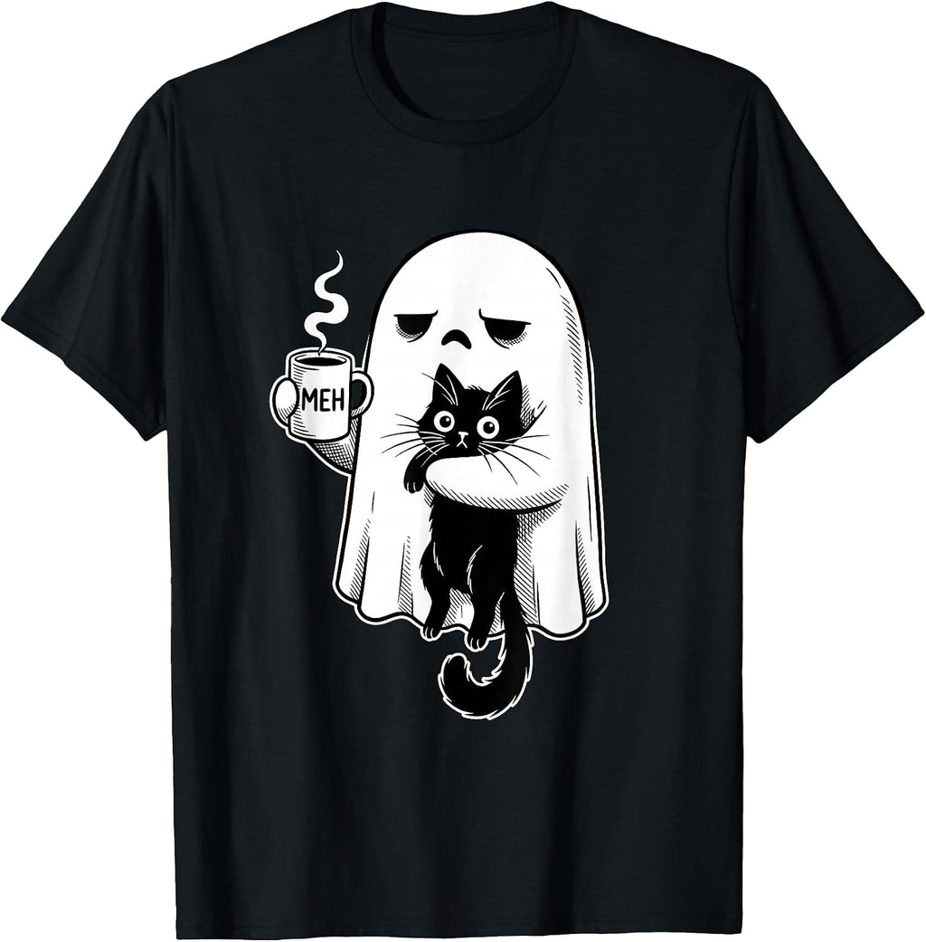 Spooky Season Women Ghost Coffee Boojee Cozy Cute Cat Meh T-Shirt