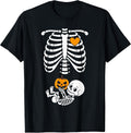 Halloween Skeleton Baby Rib Cage Maternity Pregnant Pumpkin T-Shirt