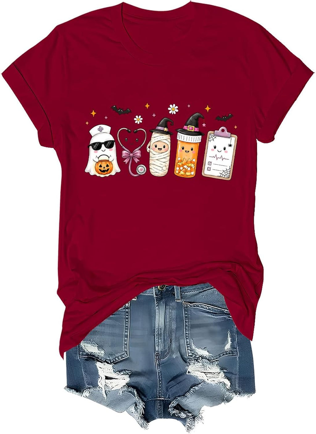 Halloween Nurse Shirt Cute Spooky Season Ghost Stethoscope Bandage T Shirt