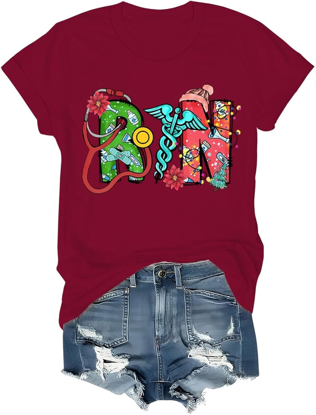 Christmas RN Registered Nurse Shirt Christmas Nurse Tshirt Holiday Healthcare Xmas Santa T-Shirt