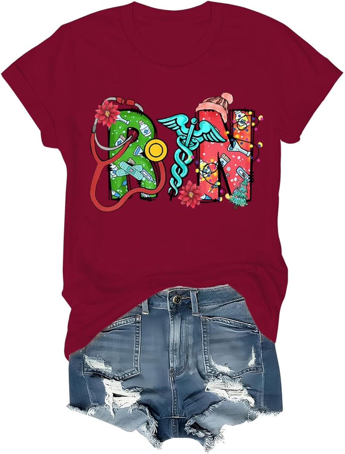 Christmas RN Registered Nurse Shirt Christmas Nurse Tshirt Holiday Healthcare Xmas Santa T-Shirt