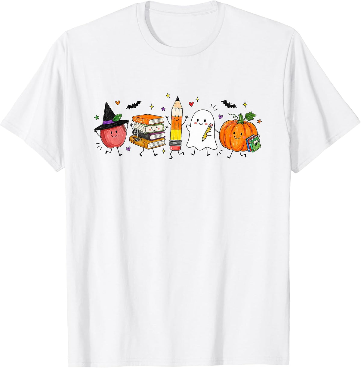Halloween Teacher Cute Pencil Pumpkin Ghost Spooky Season T-Shirt