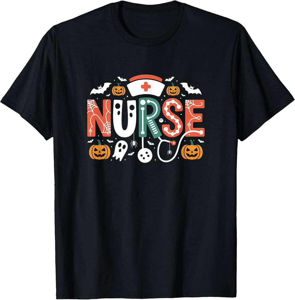 Nurse Halloween Pumpkin Ghost Bat Spider Stethoscope Medical T-Shirt