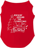 Rockin' Around The Christmas Tree Dog Tee Shirt | Sleeveless Breeds | Christmas | Holiday Season | Winter Wonderland | Gift |Red, Medium 493