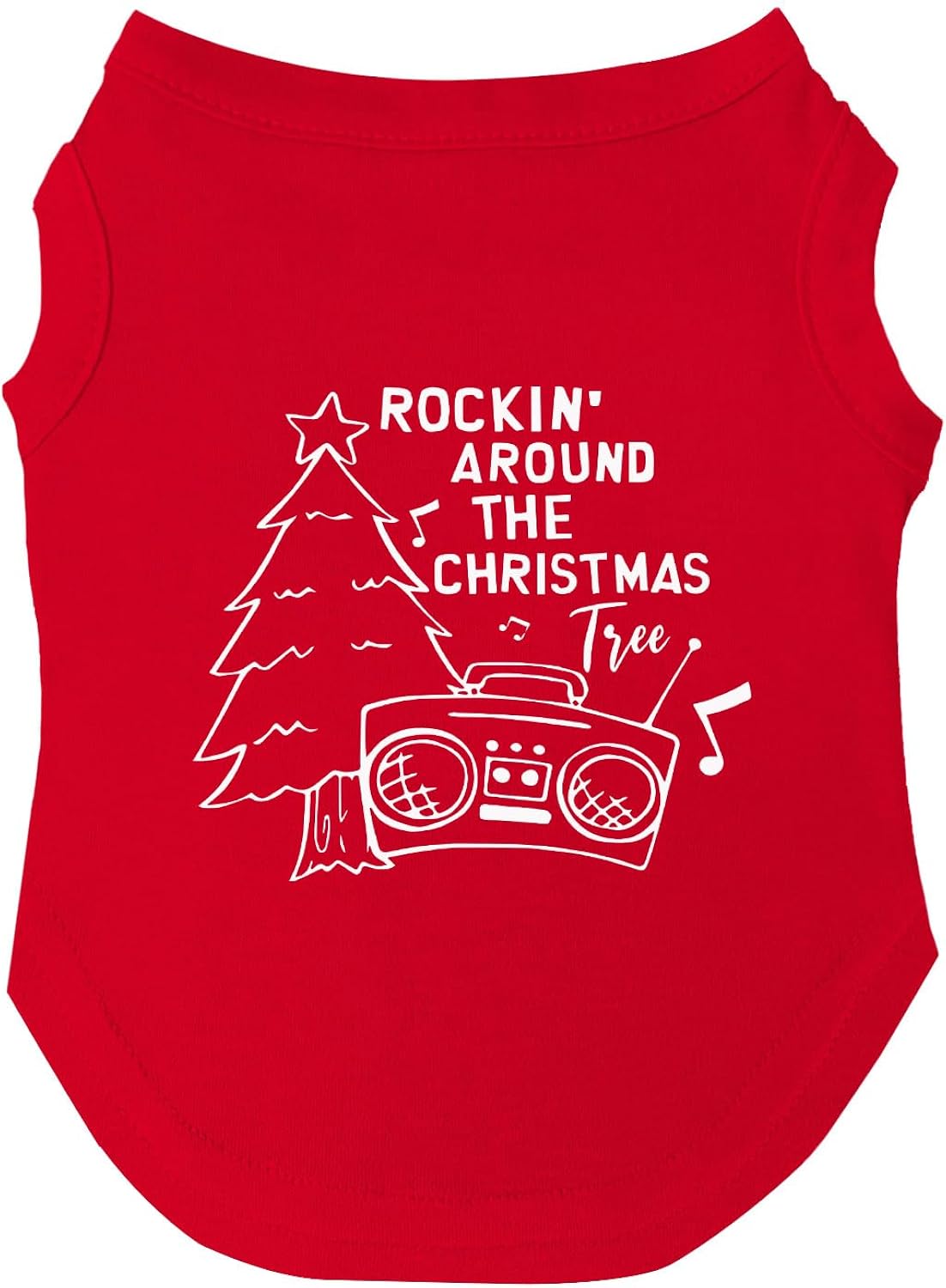 Rockin' Around The Christmas Tree Dog Tee Shirt | Sleeveless Breeds | Christmas | Holiday Season | Winter Wonderland | Gift |Red, Medium 493
