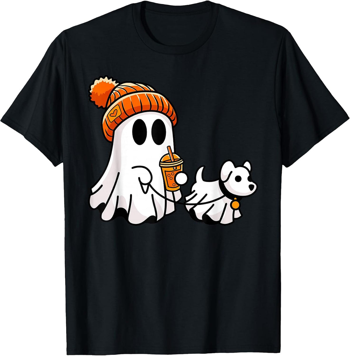 Ghost Walking Dog Funny Halloween Costume T-Shirt