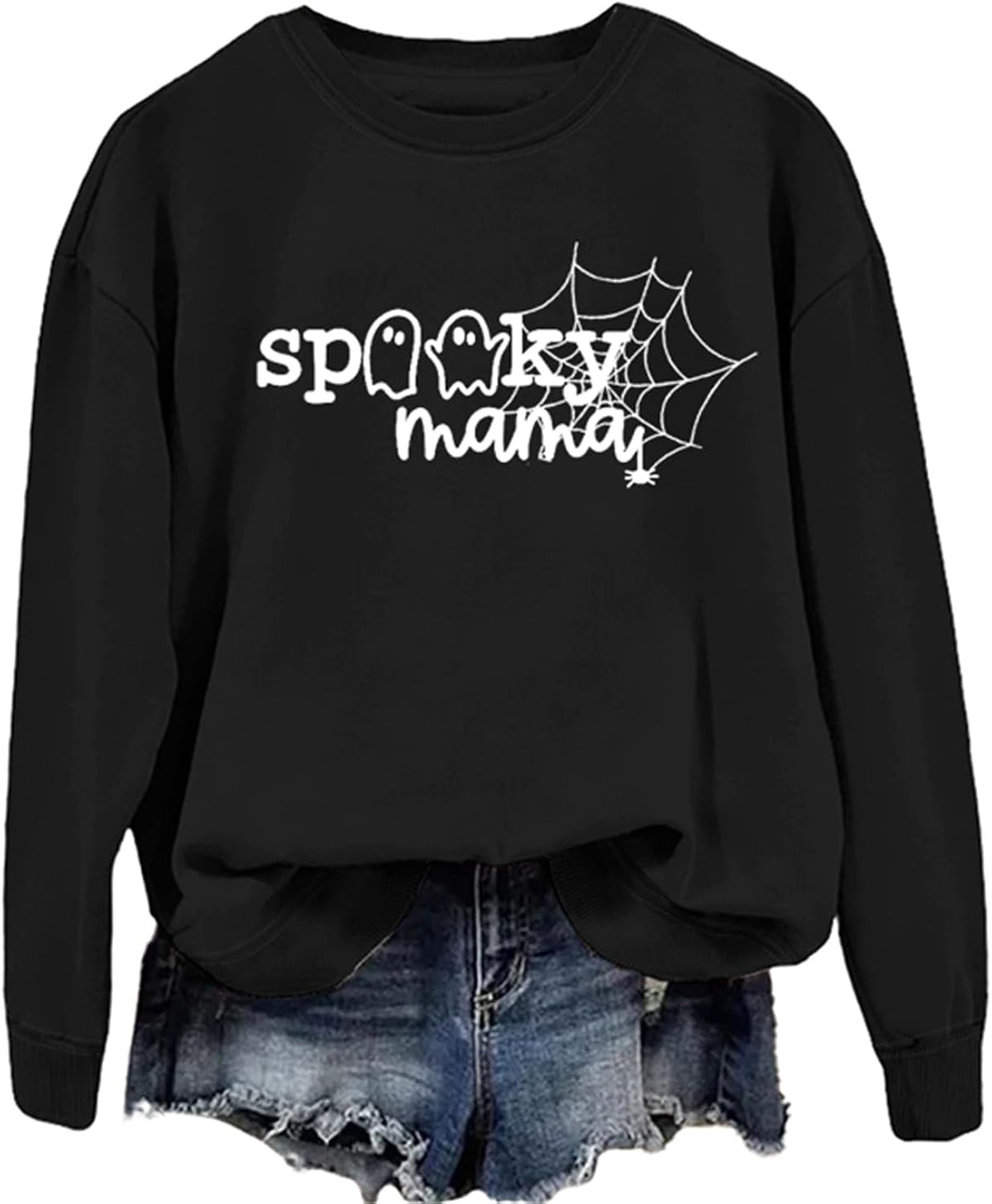 Halloween Sweatshirt Women Spooky Mama Long Sleeve Graphic Shirts Fall Halloween Mom Crewneck Pullover Tops