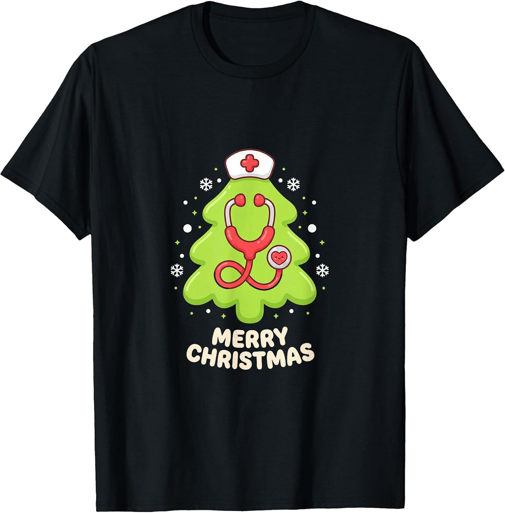 Nurse Holiday Merry Christmas Tree Stethoscope T-Shirt