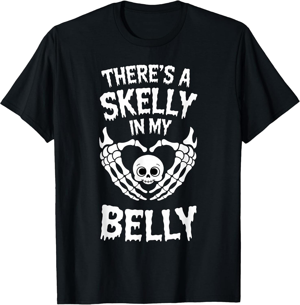 Skeleton There's Skelly in My Belly Pregnant Halloween T-Shirt