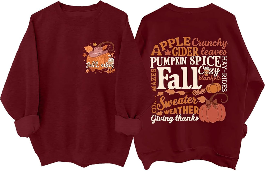 Fall Vibes Sweatshirt Funny Autumn Fallen leaves Pumpkin Halloween Hoodie