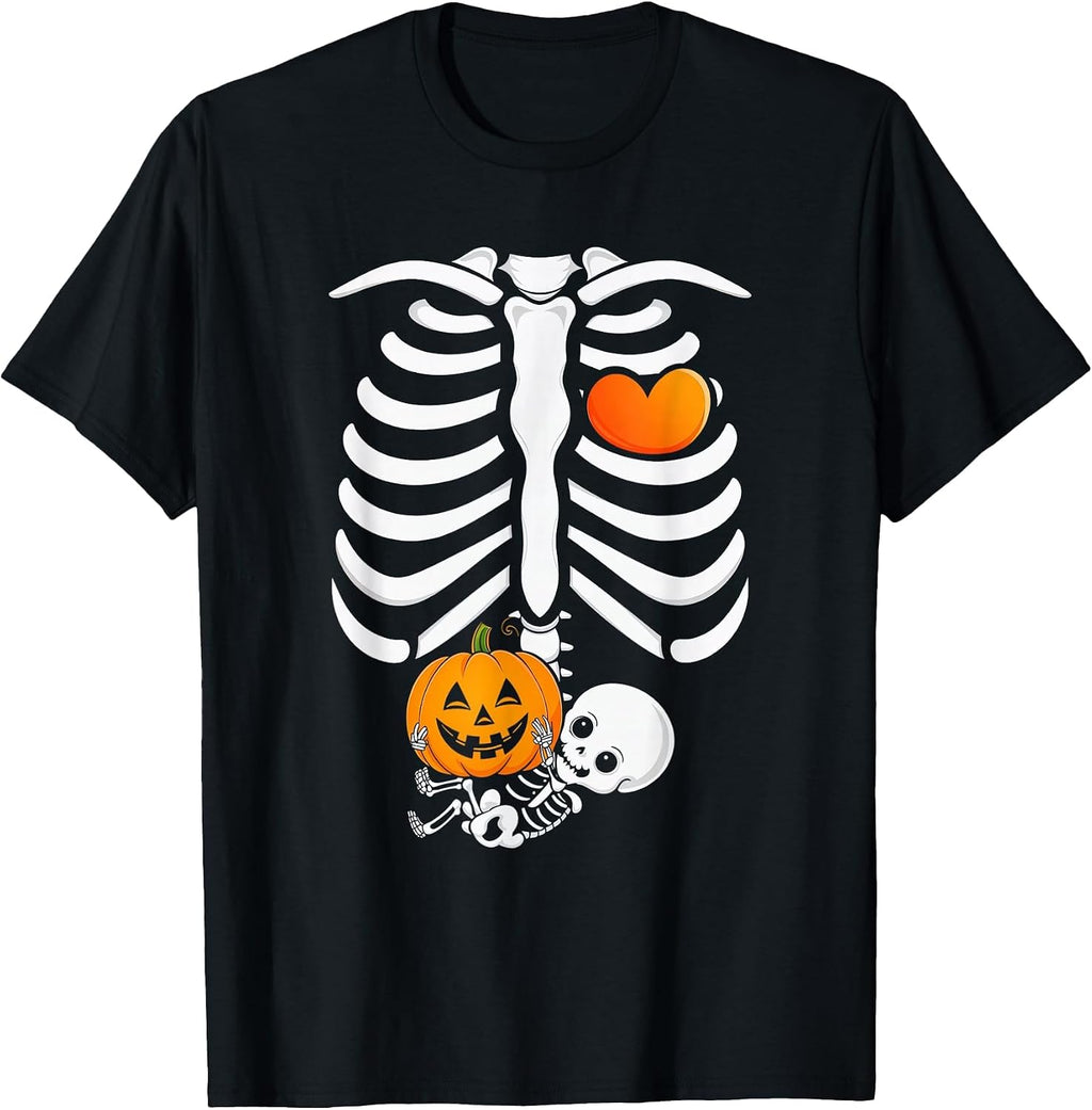 Pregnant Skeleton Halloween Mommy Baby Announcement T-Shirt