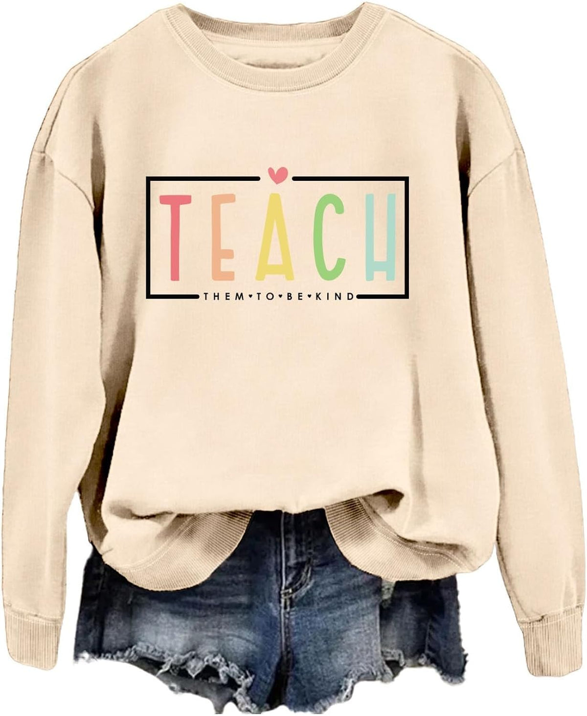 Teacher Sweatshirts for Women Teach Them to Be Kind Shirt Teach Kindness Sweatshirt Teacher Life Crewneck Tops