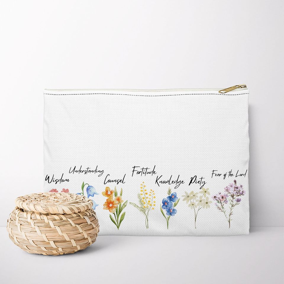 Floral Catholic Accessory Pouch: Gifts of the Holy Spirit, Rosary & Veil Bag