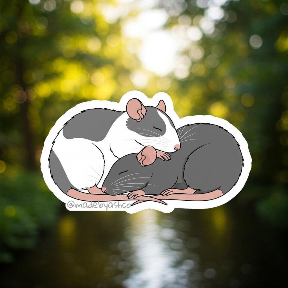 Cute Cuddling Rats Sticker | Vinyl Decal | Waterproof Rat Lover Gift | Pet Rat Art