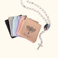 Personalised Birth Flower Cross Leather Squeeze Pouch Rosary Pouch Storage Bag with Name Communion Baptism Gift for Christians