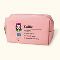 Personalised Stylish Name Definition PU Leather Makeup Pouch Bag with Cartoon Character Travel Accessory Birthday Gift for Women