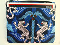 Mahjong Zipper Pouch with Outside Slip Pocket for Your Card - Pink Tigers on Blue
