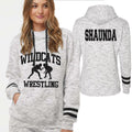 Ladies Wrestling Team Custom Personalized Glitter Design Melange Fleece Women's Striped-Sleeve Hooded Sweatshirt by J. America - 8674