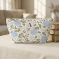 Personalized Hydrangea Makeup Bag Monogram Floral Cosmetic Pouch Blue Floral Zipper Bag Bridesmaid Gift Travel Toiletry Bag Custom Initial