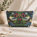 Strawberry Thief Makeup Pouch, Art Nouveau Floral Bird Cosmetic Bag, William Morris Botanical Design