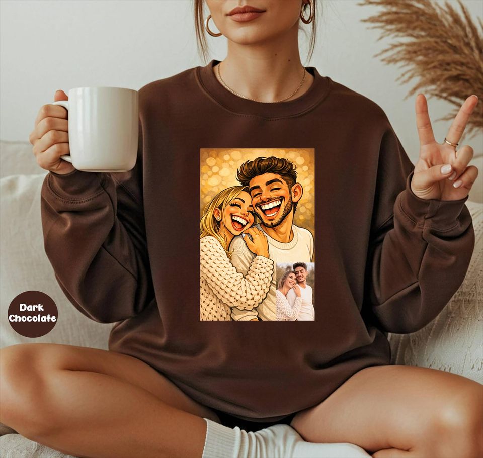 Custom Caricature Portrait from Photo Sweatshirt, Personalized Cartoon Digital Portrait | Valentine Gift | Couple Family Friends | Printable