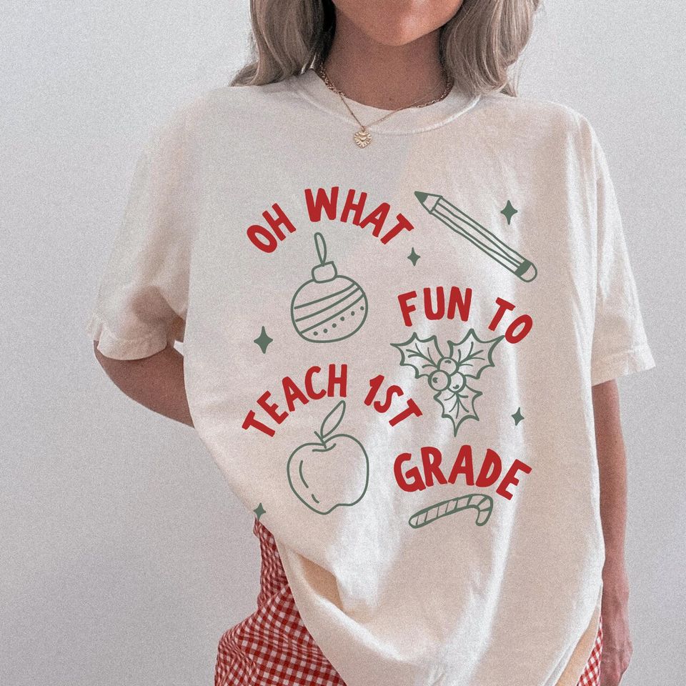 Custom Grade Level Christmas Teacher Shirt, Teacher Christmas Gift Festive Teacher Holiday T shirt or Sweatshirt 1st 2nd 3rd 4th 5th 6th