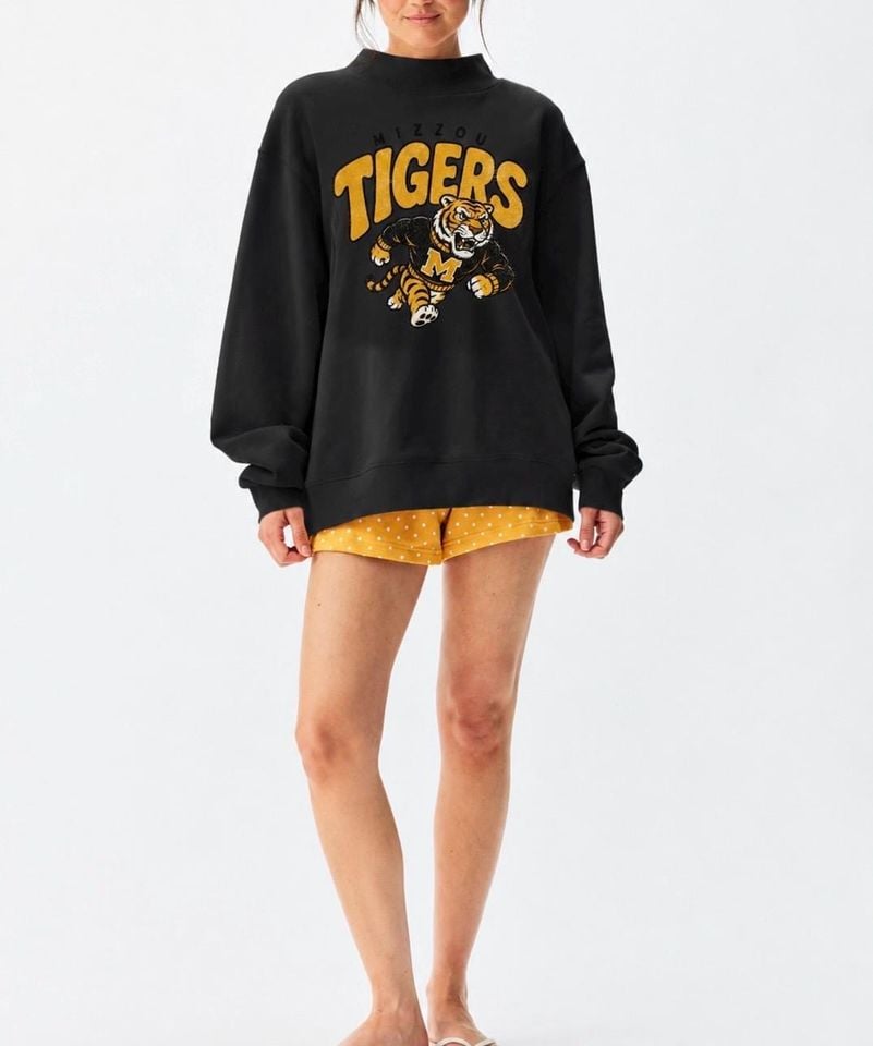 Vintage Mizzou Tigers Sweatshirt, Black Gold Mockneck, Retro Tiger Mascot Pullover