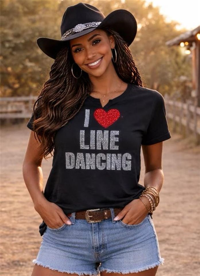 I Love Line Dancing Blingy Tshirt.