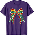 Christmas Light Coquette Bow T-Shirt for Women, Girls, Christmas Enthusiasts, Retro Style Lovers - Black, Small, Unisex, Short Sleeve, T-Shirt